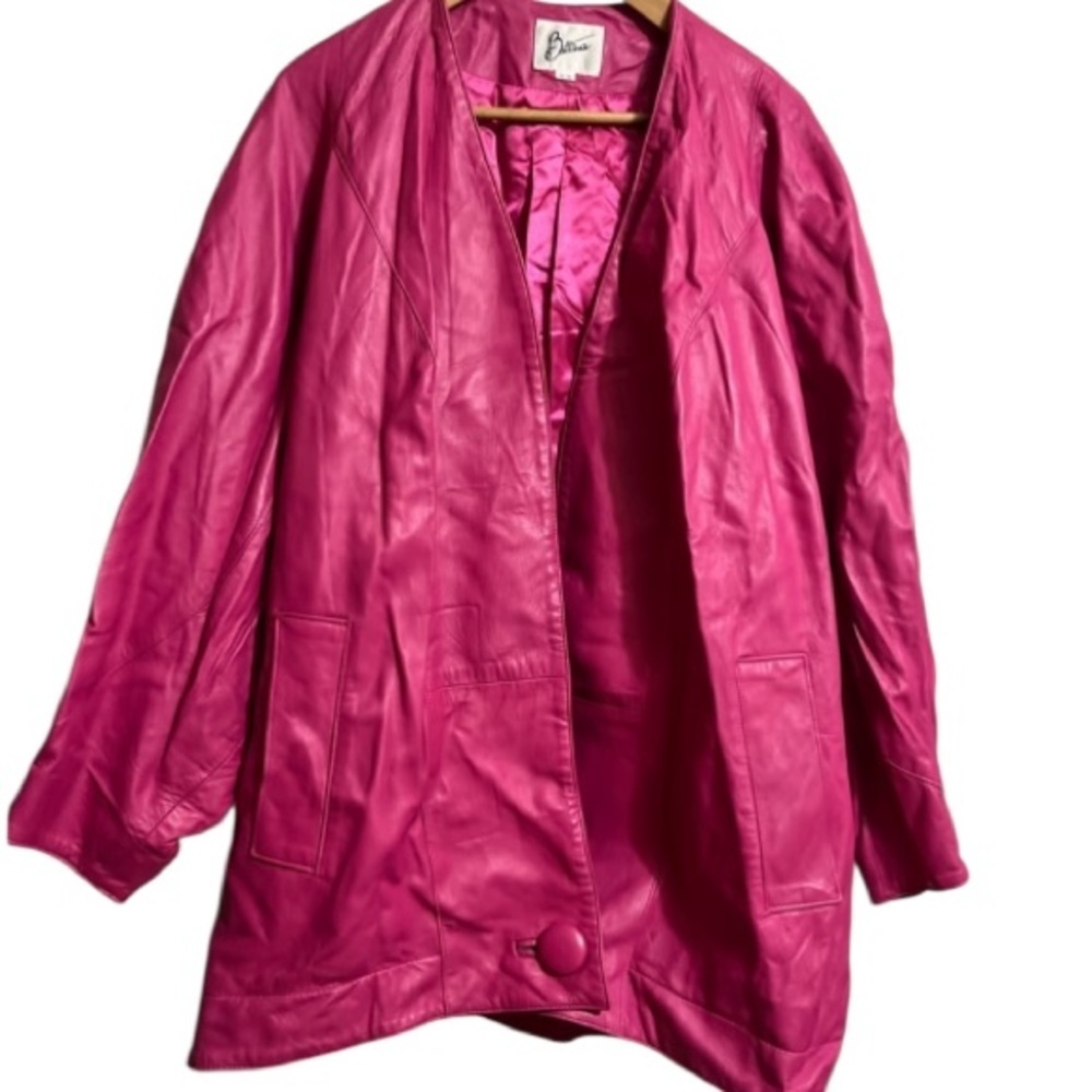 Vintage BETTINA 1980s Pink Leather Jacket Sz 16/36 Women - Picture 7 of 7